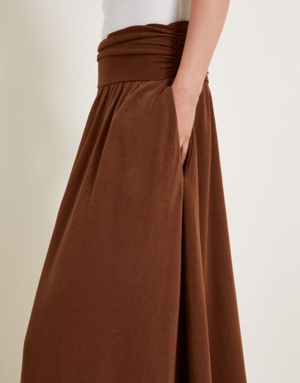 Monsoon Jourdana Jersey Midi Skirt Brown - Image 4