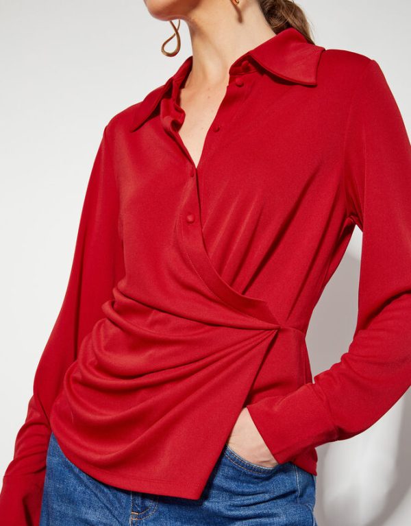 Monsoon Dalia Drape Jersey Shirt Red - Image 4