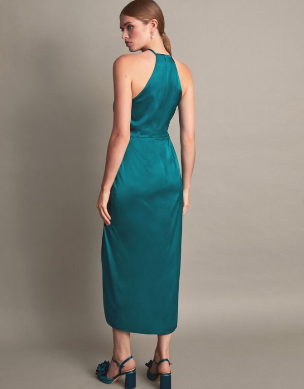 Monsoon Sabrina Corsage Halterneck Dress Teal - Image 3