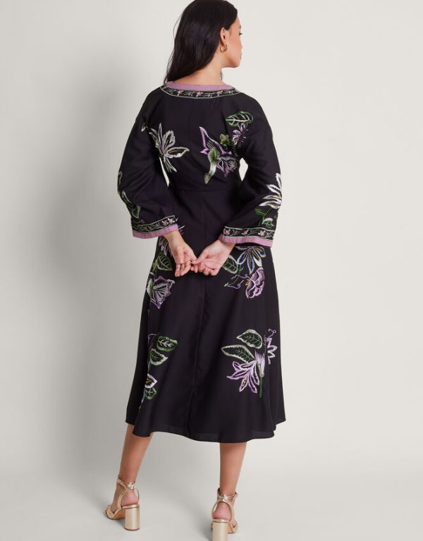 Monsoon Kaya Embroidered Dress Black - Image 3