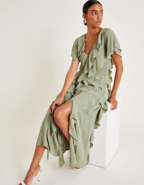 Monsoon Renata Ruffle Maxi Dress Green - Image 4