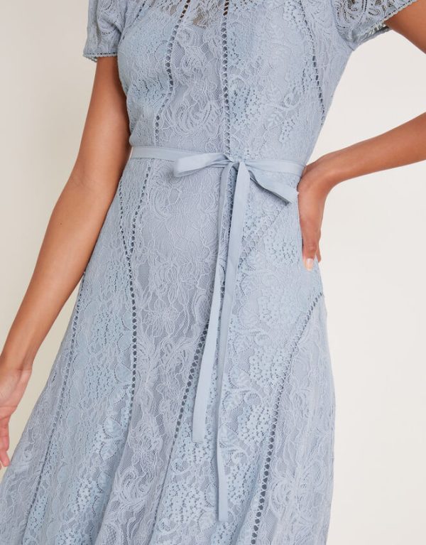 Monsoon Ellie Lace Short Sleeve Midi Dress Grey - Image 4