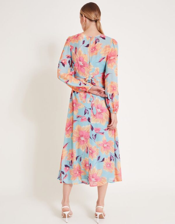 Monsoon Lilith Floral Print Dress Blue - Image 5