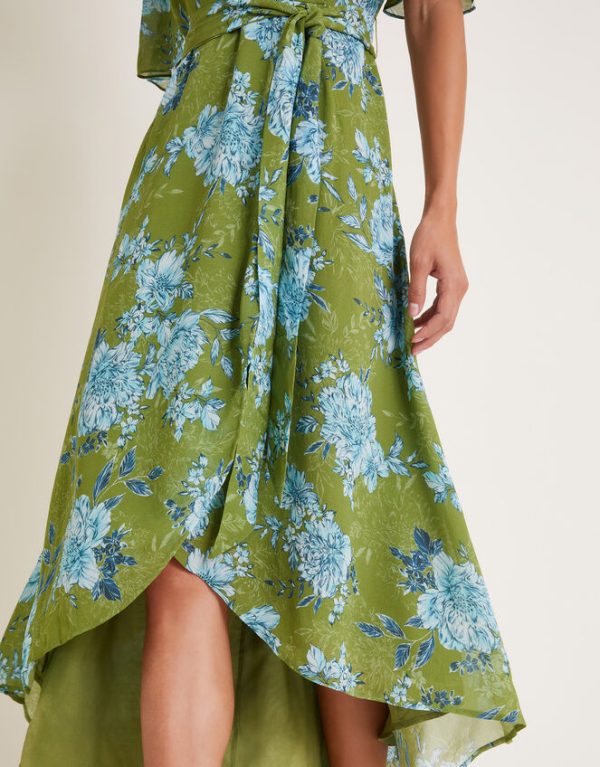 Monsoon Eva Floral Wrap Midi Dress Green - Image 4