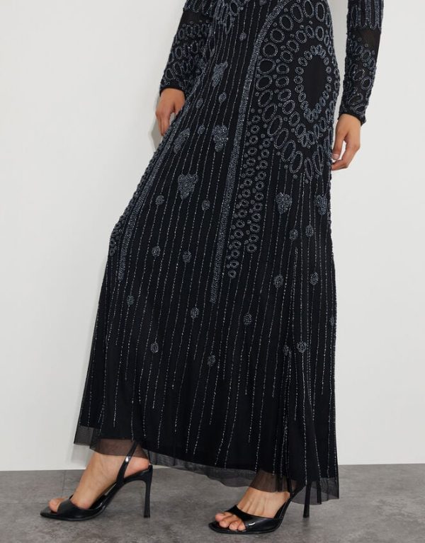 Monsoon Lorelai Beaded Long Sleeve Maxi Dress Black - Image 4