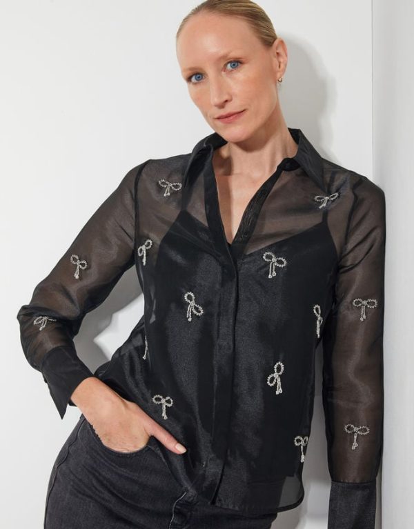 Monsoon Betty Bow Organza Blouse Black - Image 4