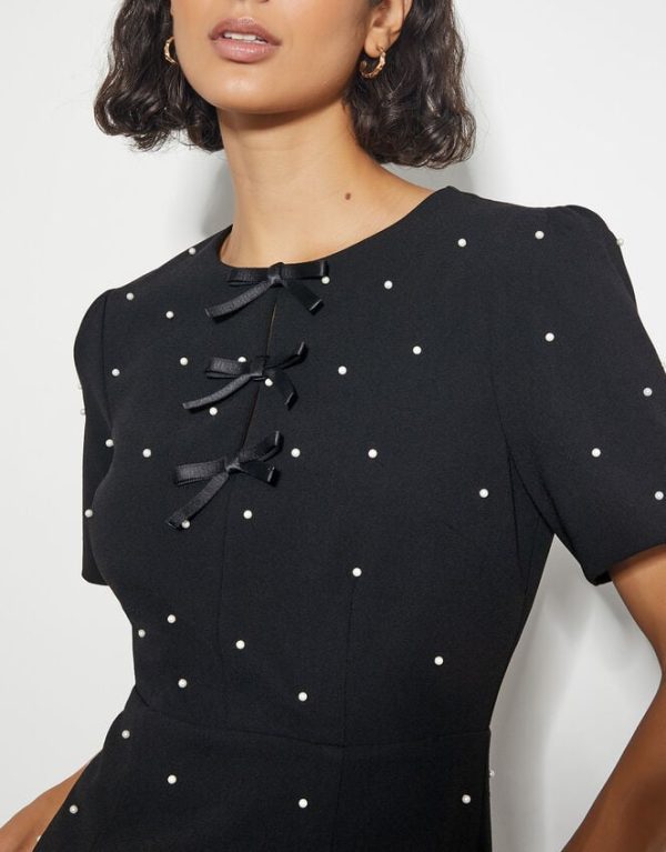 Monsoon Lia Pearl Short Sleeve Mini Dress Black - Image 4