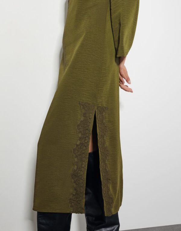 Monsoon Nyla Lace Long Sleeve Midi Dress Green - Image 4