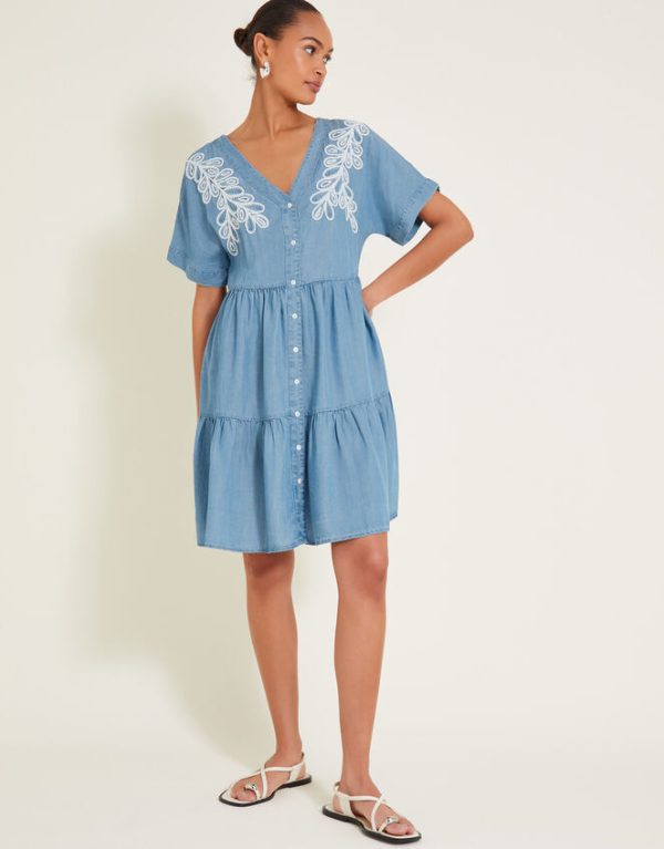 Monsoon Lace Embroidered Dress Blue - Image 4