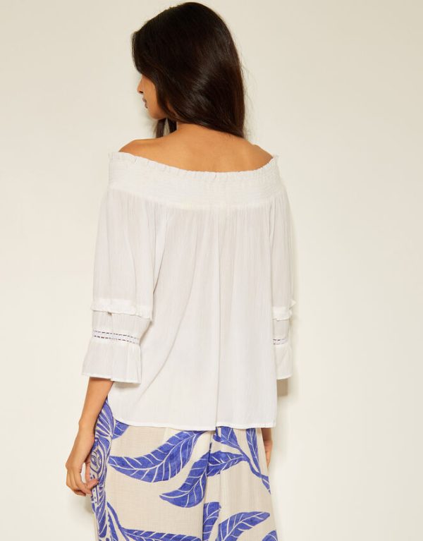 Monsoon Ava Off-The-Shoulder Smock Top White - Image 4