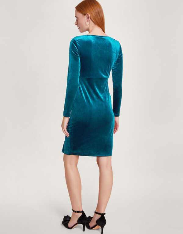 Monsoon Cece Velvet Shift Dress Teal - Image 3