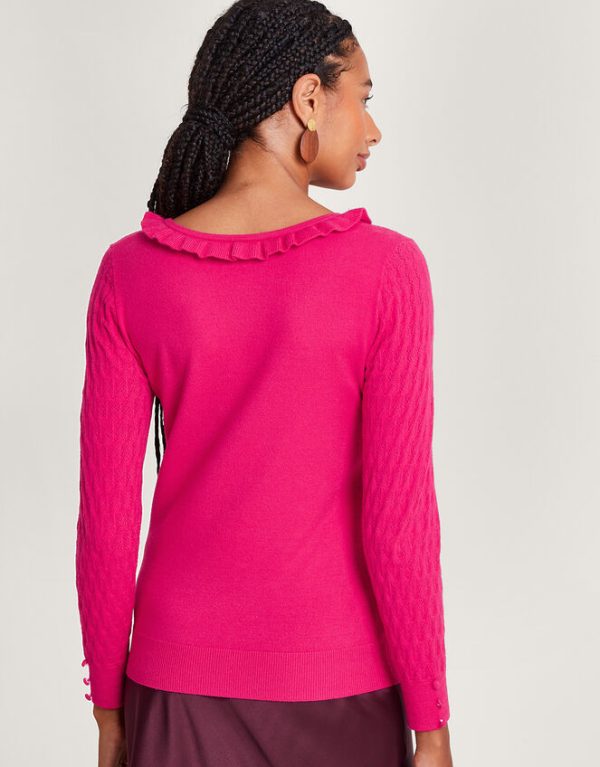 Monsoon Ruffle Scoop Neck Jumper Pink - Image 3