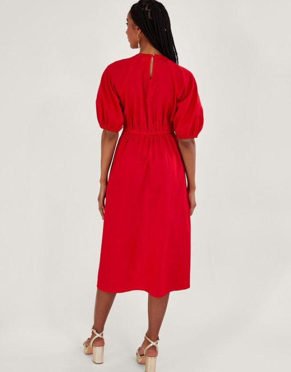 Monsoon Inez Plain Tie Front Midi Dress Red - Image 3