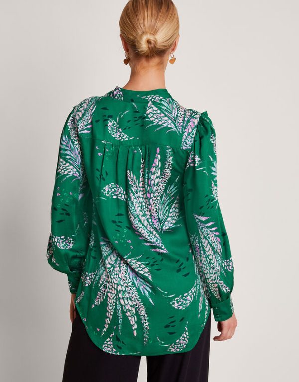 Monsoon Lucille Satin Print Blouse Green - Image 3