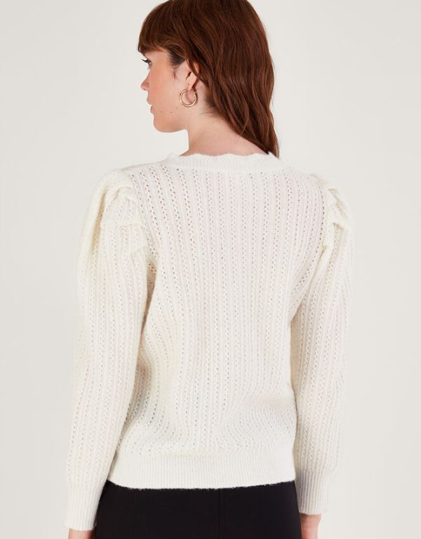 Monsoon Puff Sleeve Cardigan Ivory - Image 3