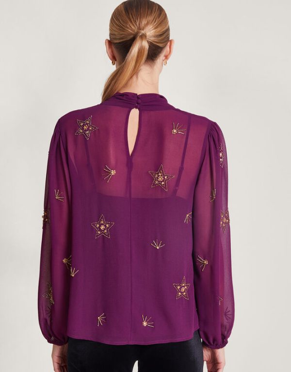 Monsoon Selena Pussybow Blouse Purple - Image 3