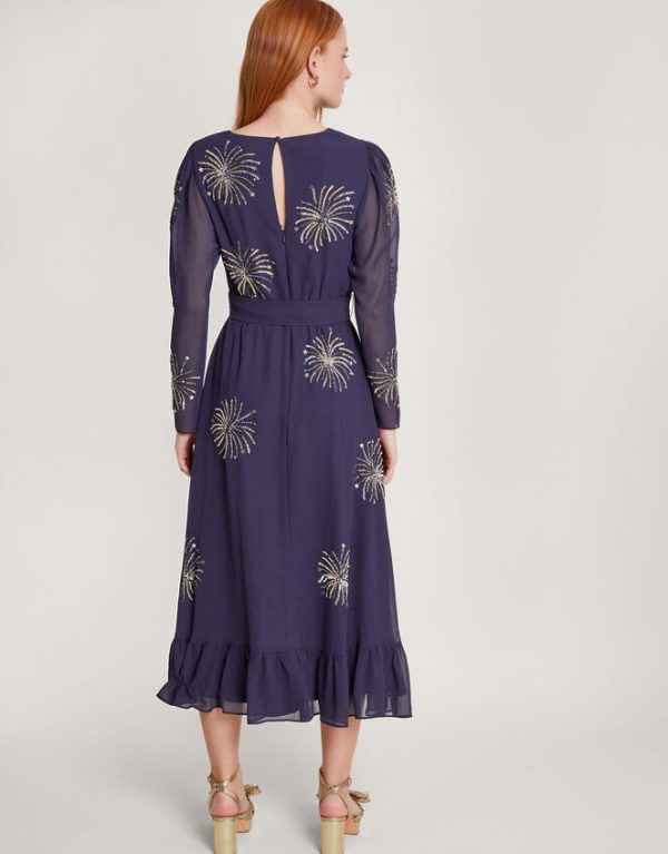 Monsoon Serena Embellished Wrap Dress Blue - Image 3