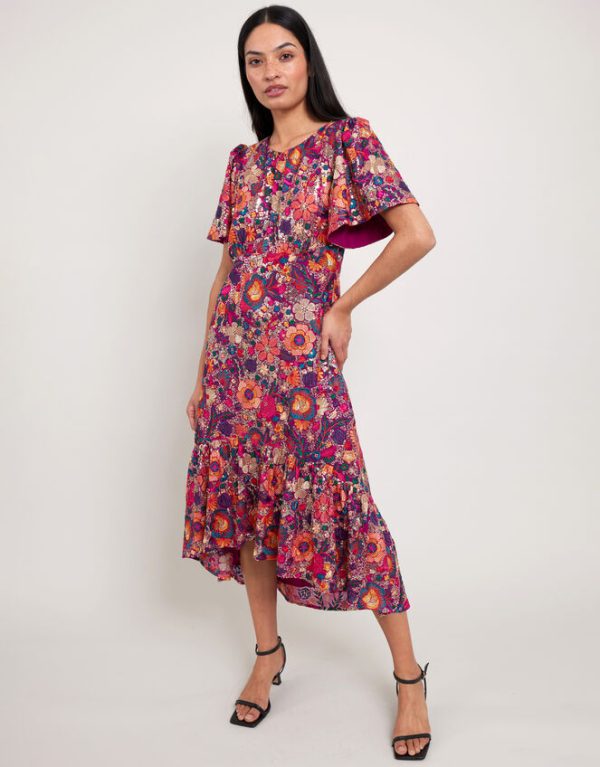 Monsoon East Floral Print Midi Dress Multi - Image 5