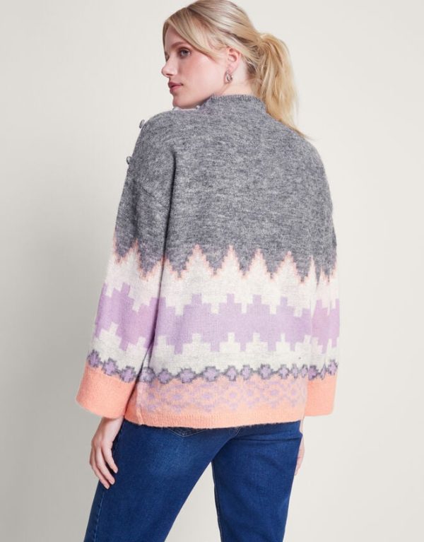 Monsoon Ami Aztec-Inspired Jumper Grey - Image 3