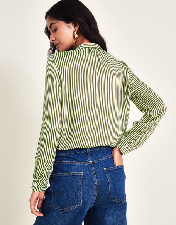 Monsoon Sasha Stripe Satin Blouse Green - Image 4