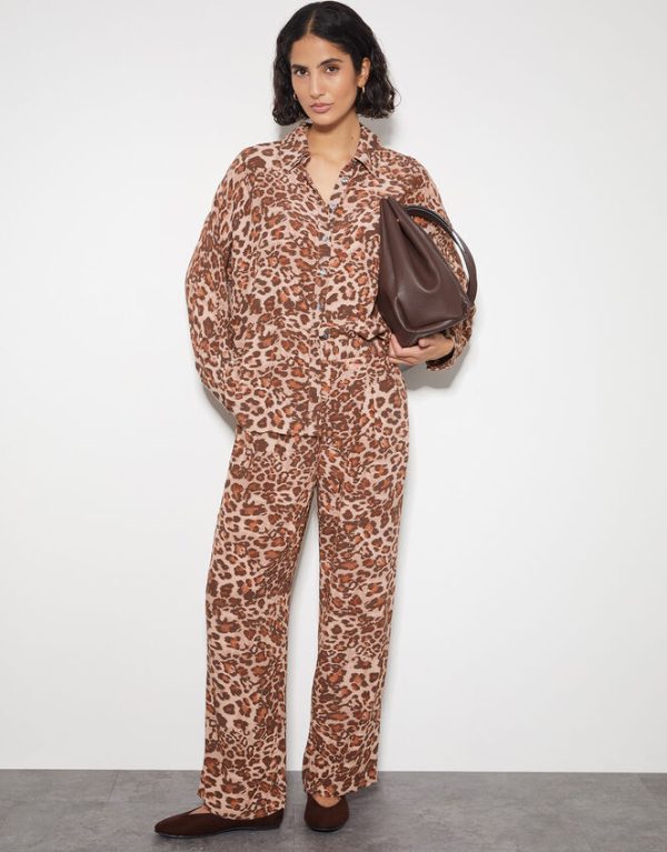 Monsoon Arielle Leopard Print Trousers Brown - Image 5