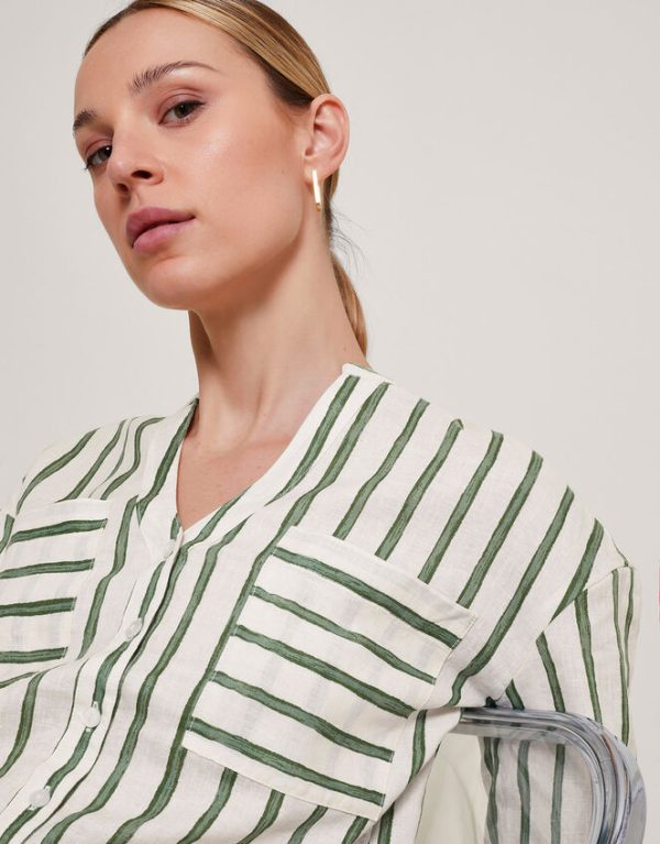 Monsoon Santana Stripe Linen Shirt Green - Image 4