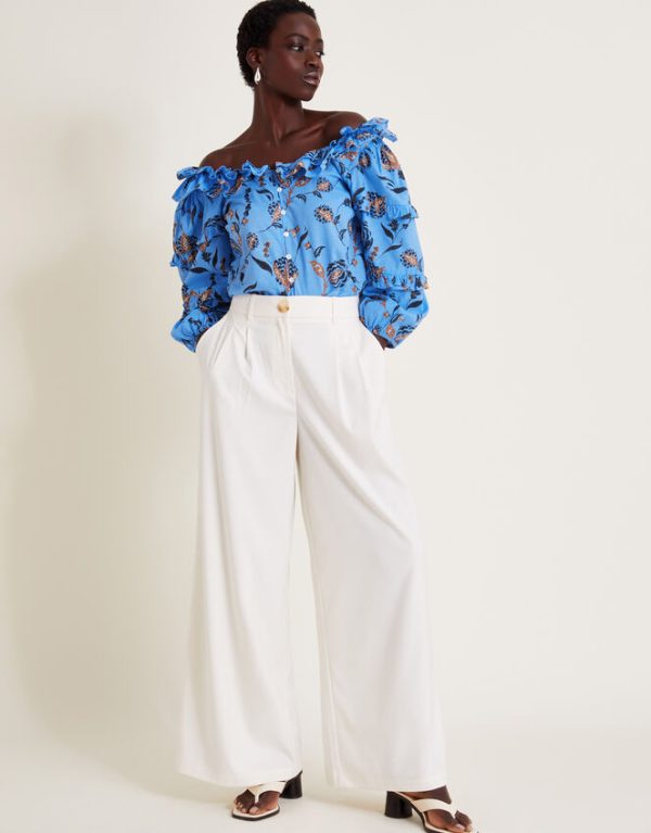 Monsoon Clara Floral Frill Blouse Blue - Image 5