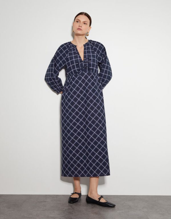 Monsoon Frankie Tie Front Check Print Maxi Dress Blue - Image 5