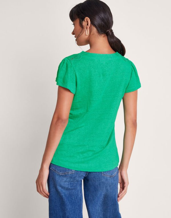 Monsoon Lisa Lace Linen T-Shirt Green - Image 4