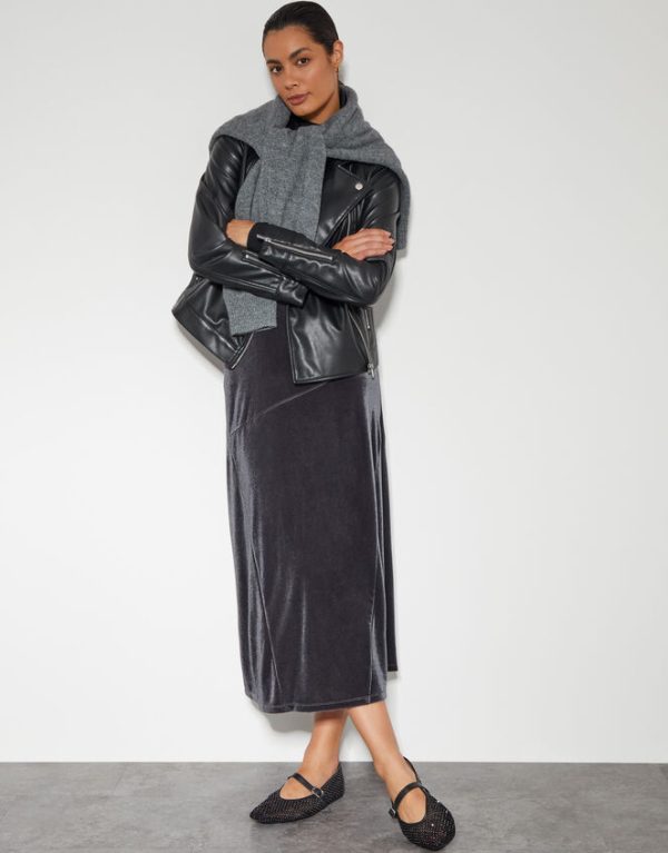 Monsoon Viola Velvet Midi Skirt Silver - Image 5