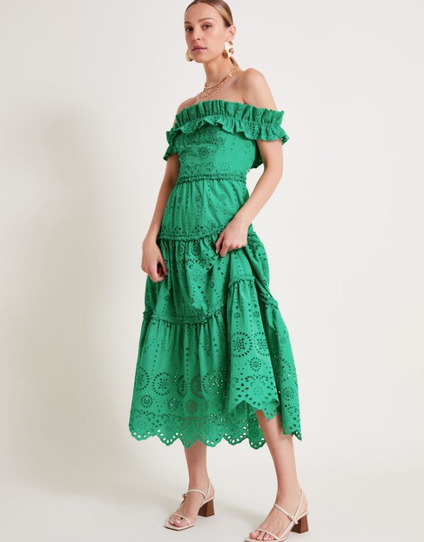 Monsoon Brynn Broderie Dress Green - Image 5