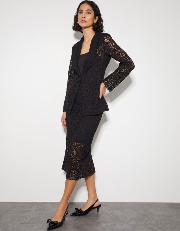 Monsoon Lola Floral Lace Blazer Black - Image 5