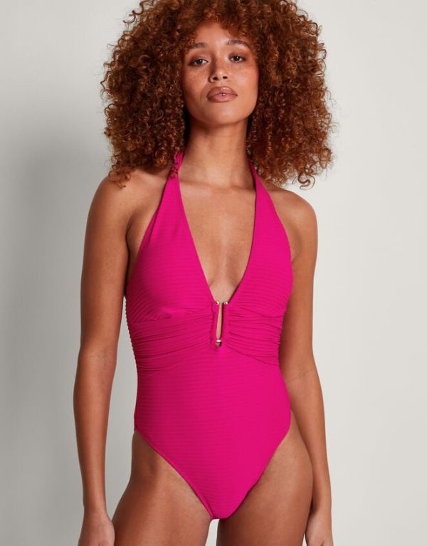 Monsoon Maria Ribbed Swimsuit Pink - Image 4