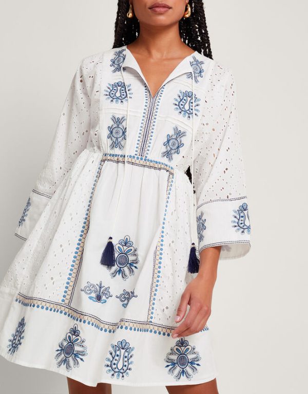 Monsoon Katie Embroidered Kaftan Ivory - Image 4