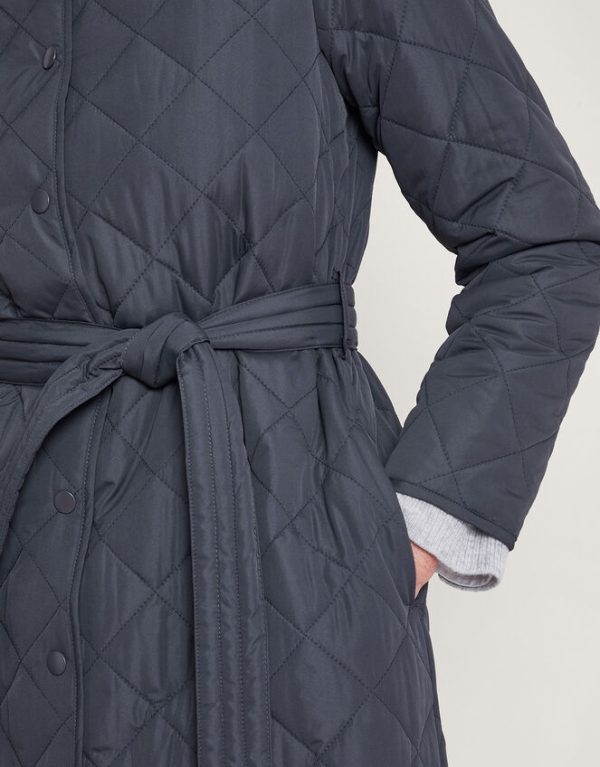 Monsoon Quinn Quilted Hooded Longline Coat in Recycled Polyester Grey - Image 5