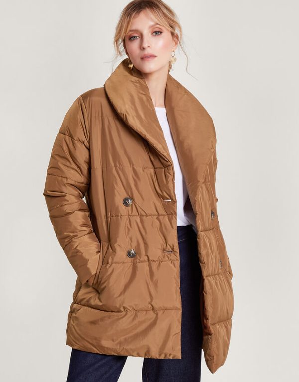 Monsoon Shannon Shawl Collar Padded Coat Camel - Image 4