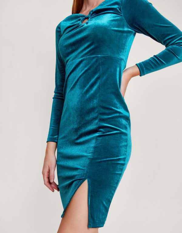 Monsoon Cece Velvet Shift Dress Teal - Image 4