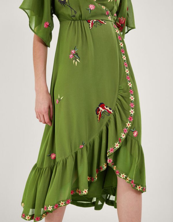 Monsoon Renee Wrap Dress Green - Image 4