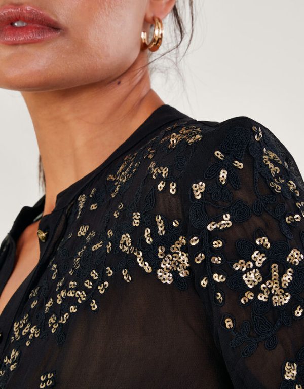 Monsoon Greta Embellished Blouse Black - Image 4