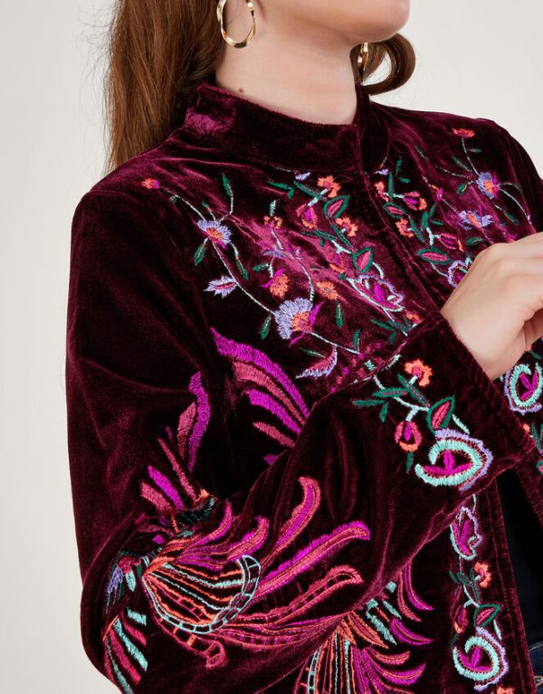 Monsoon Verina Embroidered Velvet Jacket Red - Image 4