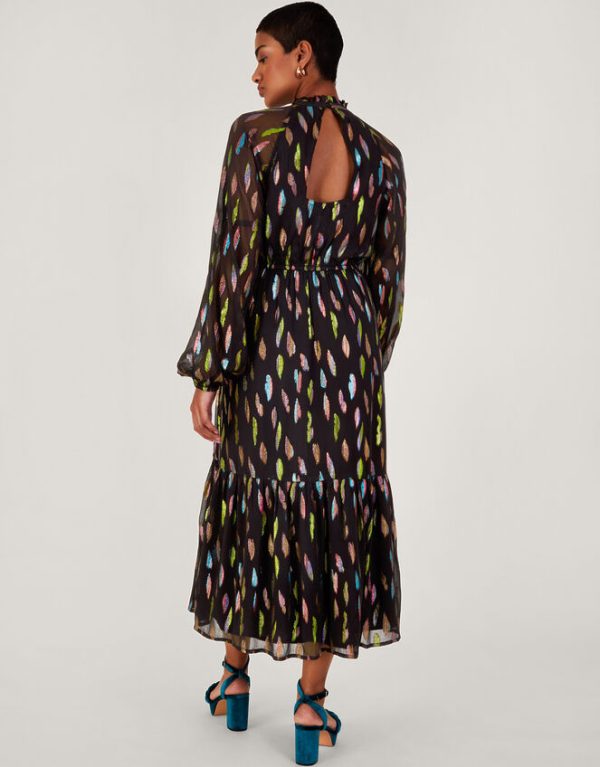 Monsoon Fenna Feather Print Dress Black - Image 4