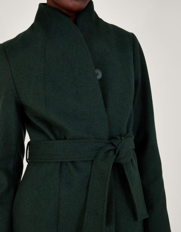 Monsoon Saskia Belted Coat Green - Image 5