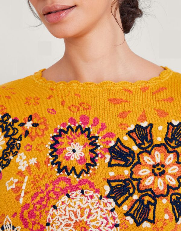 Monsoon Floral Embroidered Jumper Yellow - Image 4