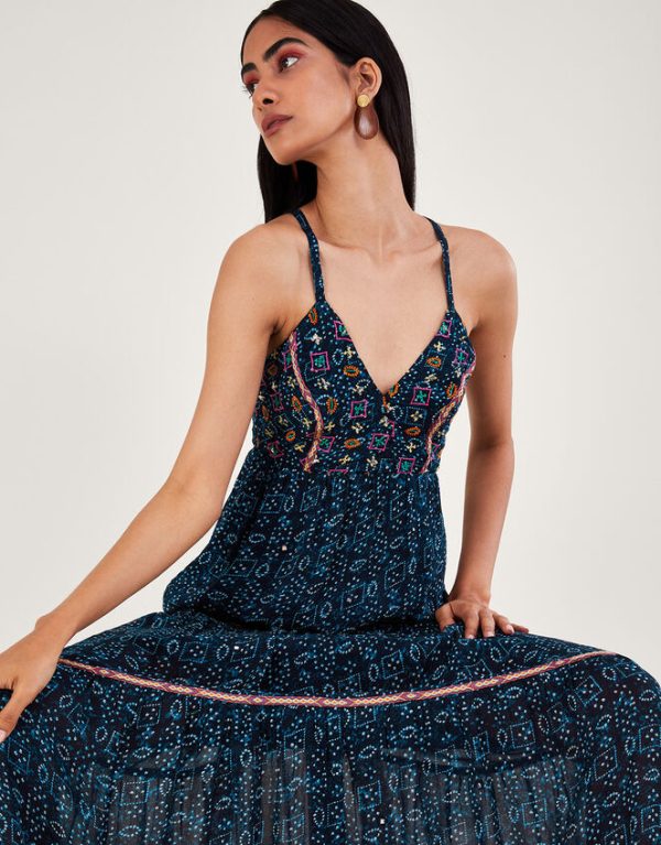 Monsoon Embellished Print Maxi Cami Dress Blue - Image 4