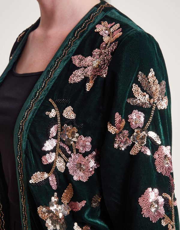 Monsoon Kiara Velvet Kimono Green - Image 4