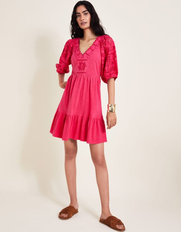 Monsoon Skye Schiffli Dress Pink - Image 6