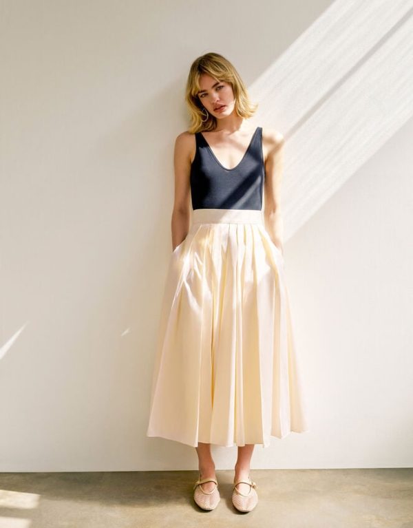 Monsoon Tully Taffeta Skirt Cream