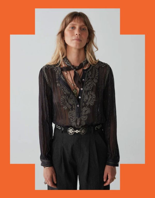 Monsoon Kate Metallic Embroidered Blouse Black