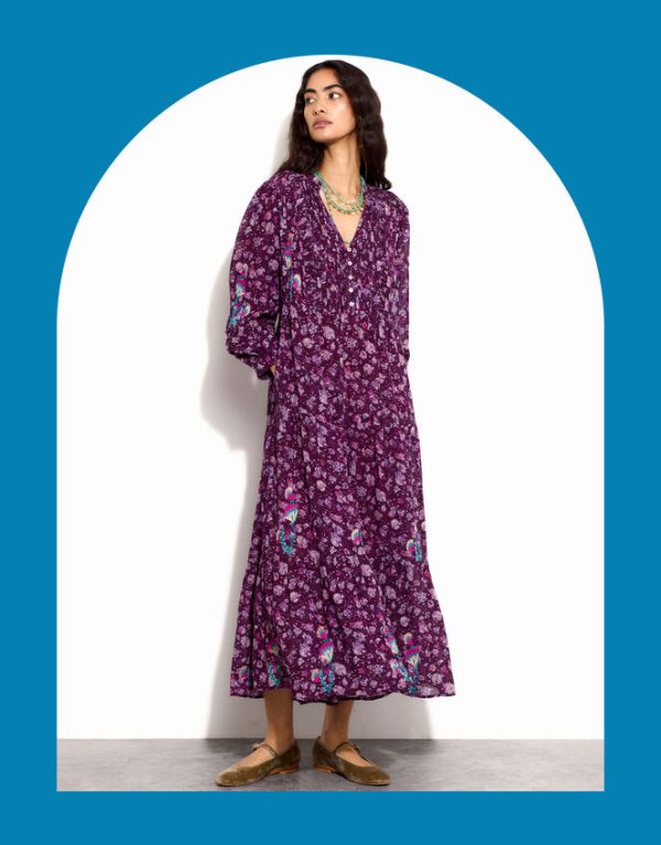 Monsoon East Elynee Floral Maxi Dress Purple