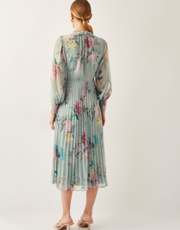 Monsoon Agnes floral pleated midi dress green - Image 3